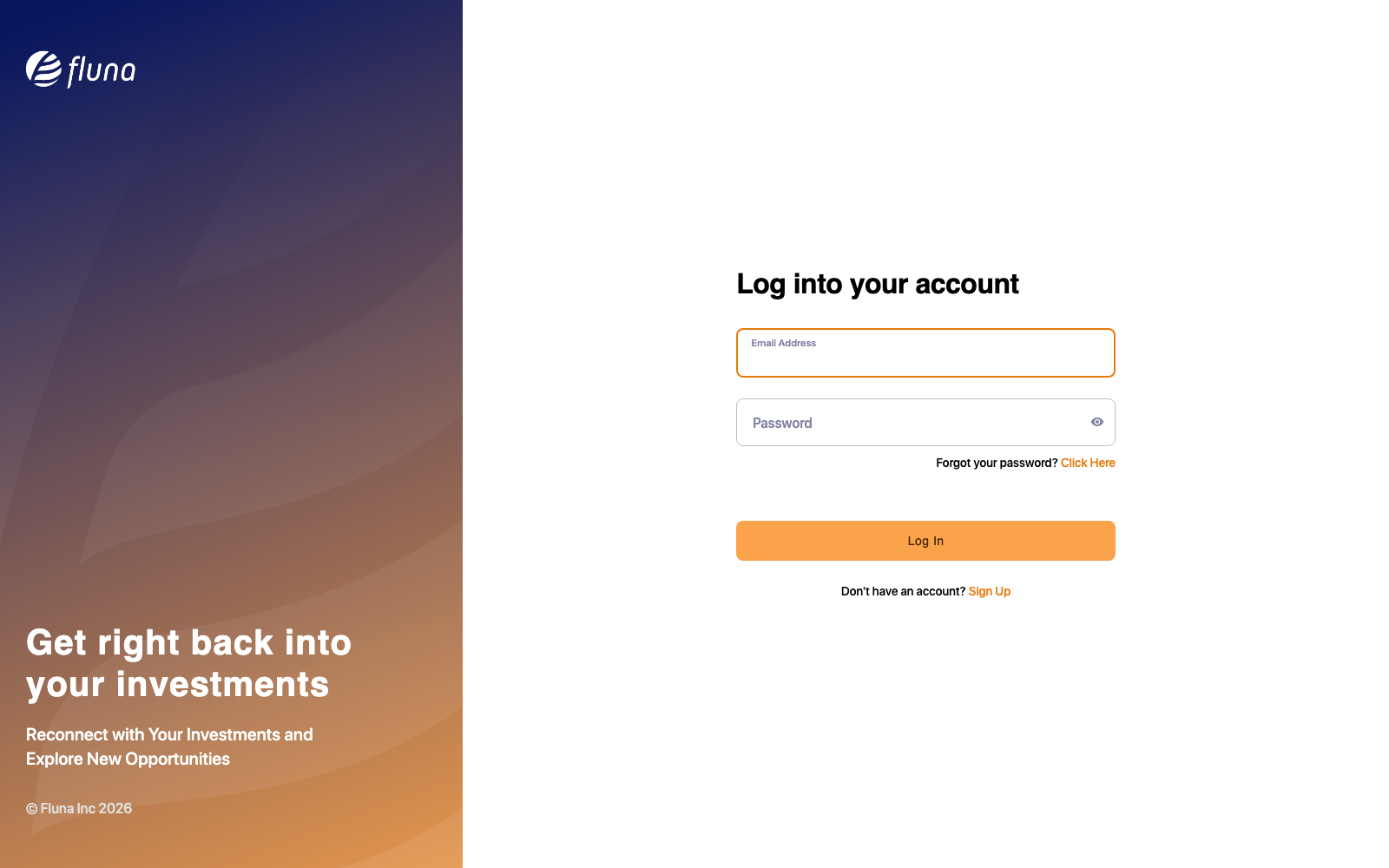 Fluna · Investor Portal — Reconnect with your investments